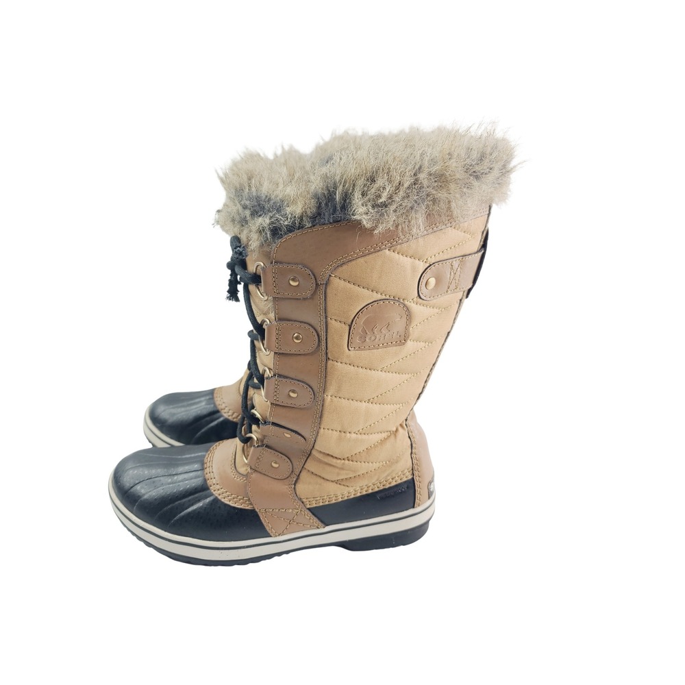 Sorel Leather/Faux Fur Winter Boots, Women's, Size 8, Tan/Black Color